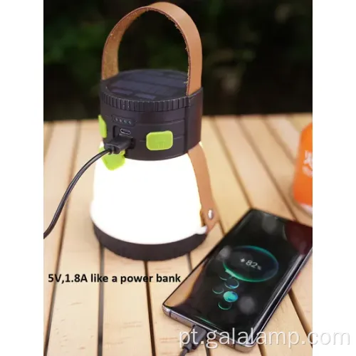 Lanterna compacta movida a energia solar com capacidade de carregamento de telefone